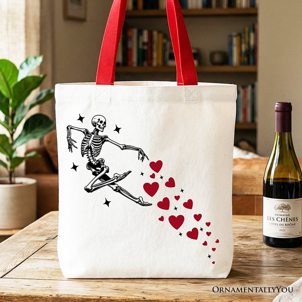 Skeleton Hearts Valentine Tote Bag, Playful Funny Gift Shopper