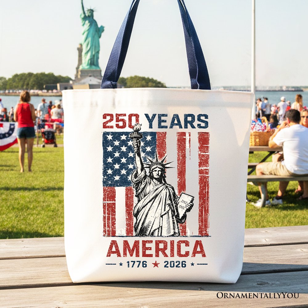 Statue of Liberty America Flag 250 Years Tote Bag, 4th of July USA Patriotic 1776–2026 Gift Shopper