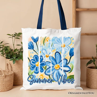 Summer Vibes Brushstroke Flowers Tote Bag, Aesthetic Gift Shopper
