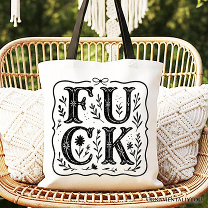 Sweary Wildflower Adult Humor Tote Bag, Western Boho Sassy Gift Shopper