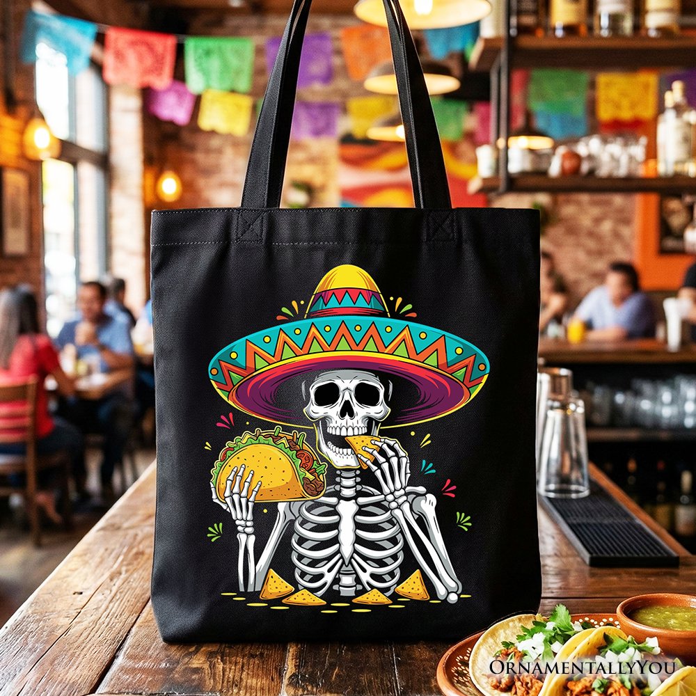 Taco Skeleton Cinco De Mayo Tote Bag, Funny Mexican Skull Sombrero Gift Shopper