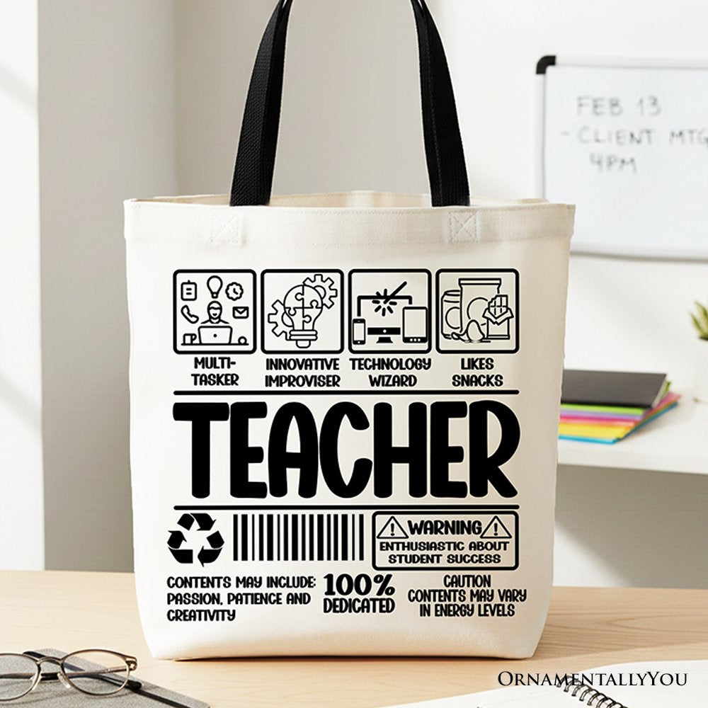Teacher Label Tote Bag, Funny Barcode Gift Shopper for Dedicated Educators