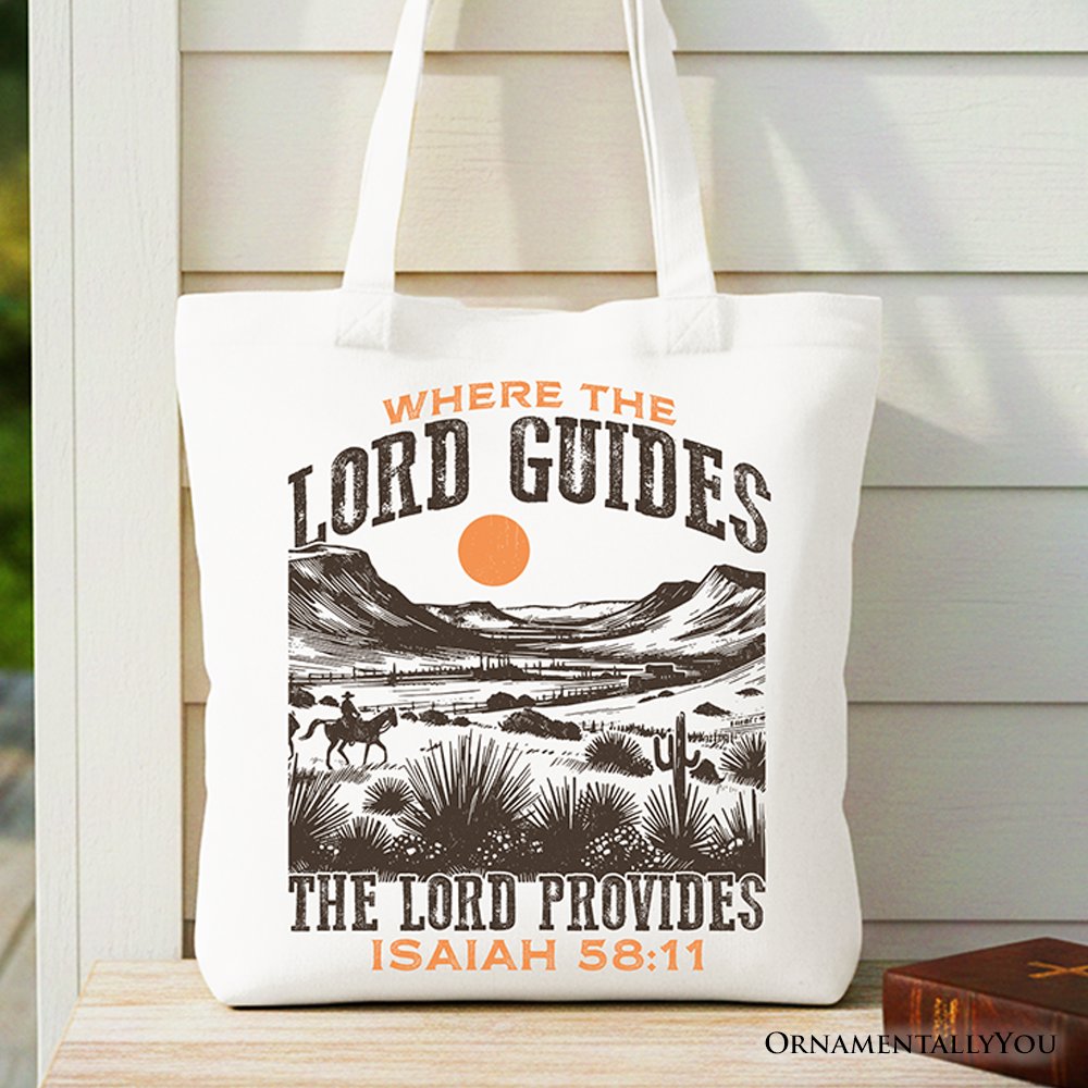 The Lord Provides Christian Tote Bag, Retro Western Desert Worship Gift Shopper
