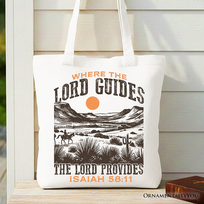 The Lord Provides Christian Tote Bag, Retro Western Desert Worship Gift Shopper