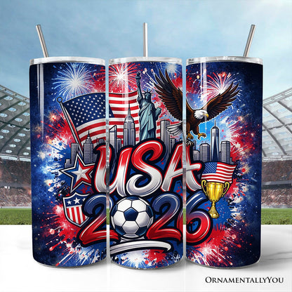 USA 2026 Soccer Cup Global Championship 20oz Tumbler With Lid and Stainless Steel Straw, Fans Football Gift Cup