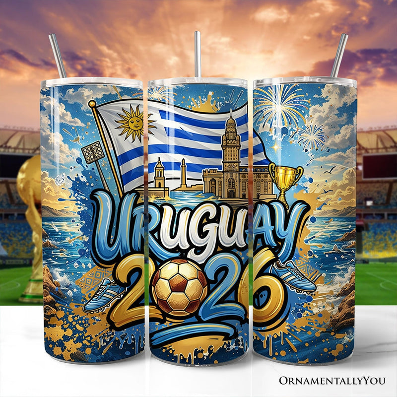 Uruguay 2026 Soccer Cup Global Championship 20oz Tumbler With Lid and Stainless Steel Straw, Fans Football Gift Cup