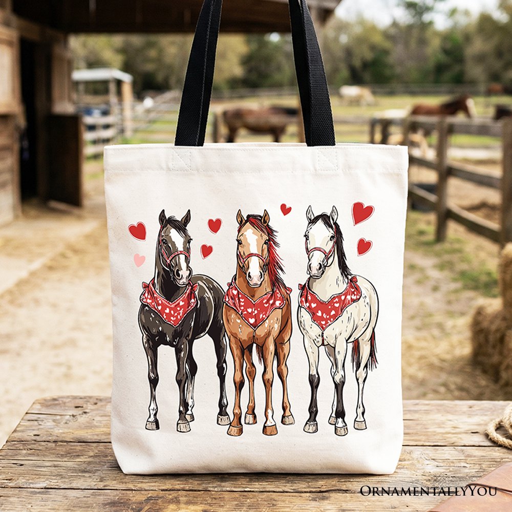 Valentine Horses Western Tote Bag, Cute Country Lover Gift Shopper