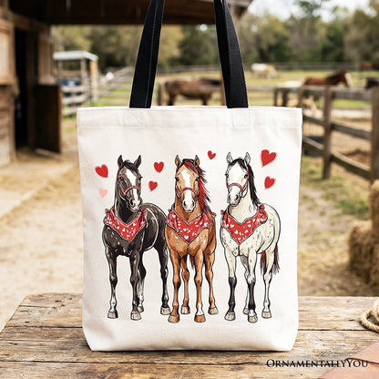 Valentine Horses Western Tote Bag, Cute Country Lover Gift Shopper