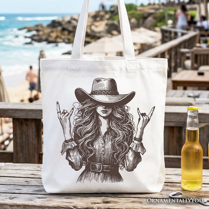 Western Cowgirl Rocker Tote Bag, Country Rodeo Style Gift Shopper