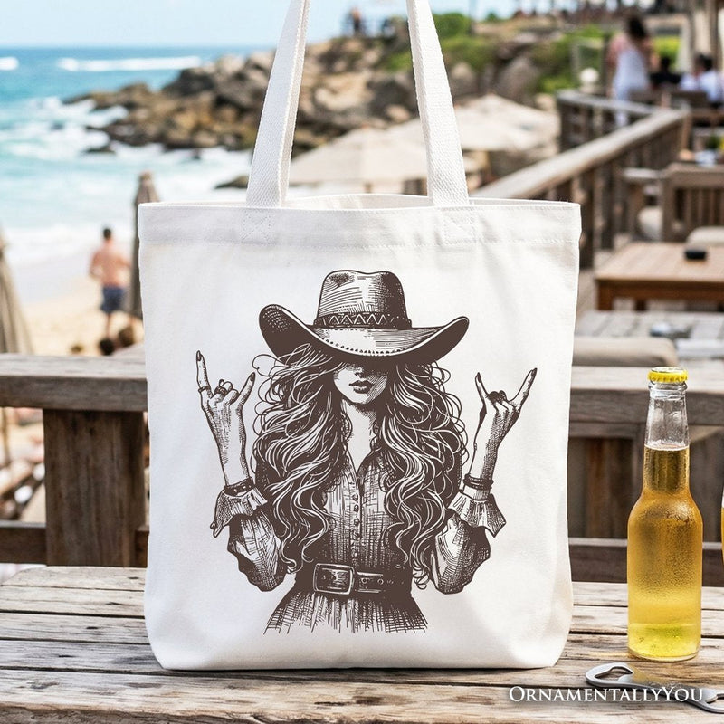 Western Cowgirl Rocker Tote Bag, Country Rodeo Style Gift Shopper