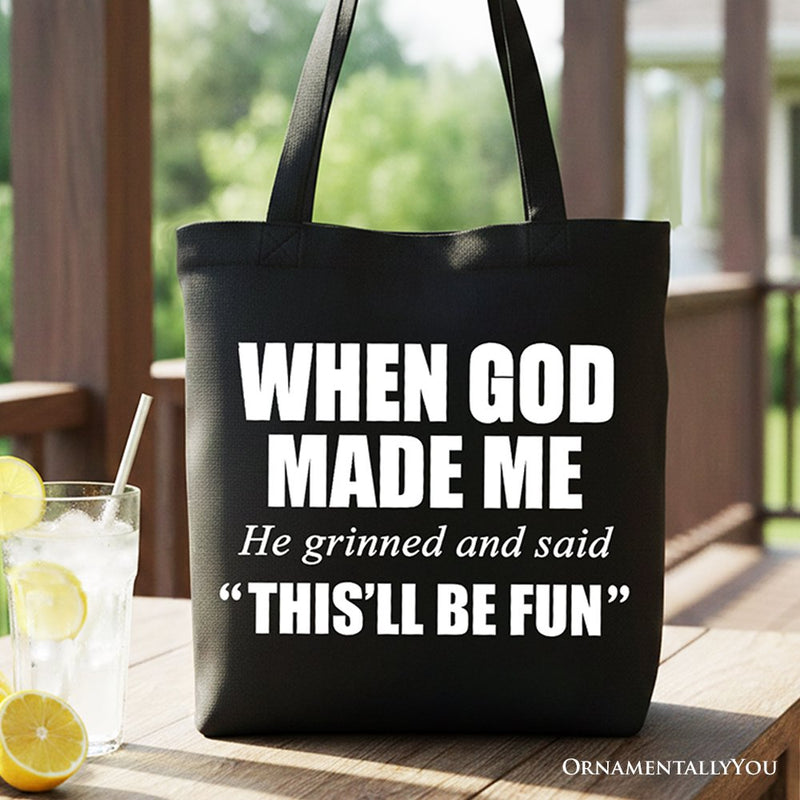 When God Made Me Christian Tote Bag, Funny Faith Gift Shopper
