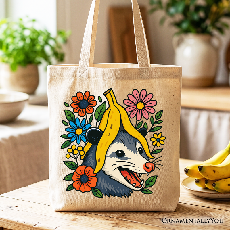 Banana Possum Floral Tote Bag, Funny Animal Gift Shopper