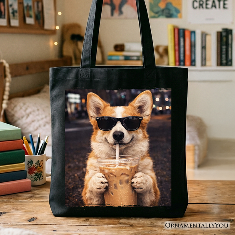 Corgi Iced Coffee Tote Bag, Funny Dog Parents Gift Shopper