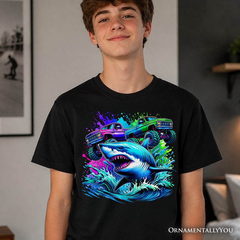 Trucks Shark Kids T-Shirt, Cool Ocean Animal Tee for Youth Boys