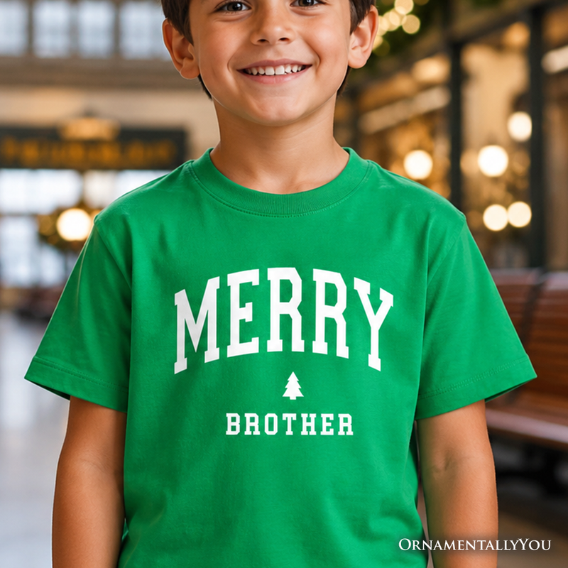 Kids Merry Brother Retro Christmas T-Shirt, Matching Family Holiday Youth Tee