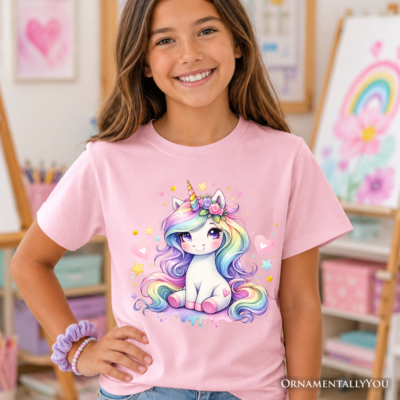 Rainbow Unicorn Kids T-Shirt, Cute Animal Tee for Youth Girls