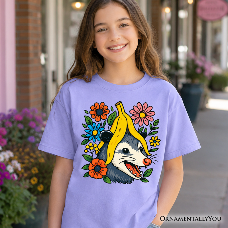 Banana Possum Floral Kids T-Shirt, Funny Animal Tee for Youth Girls