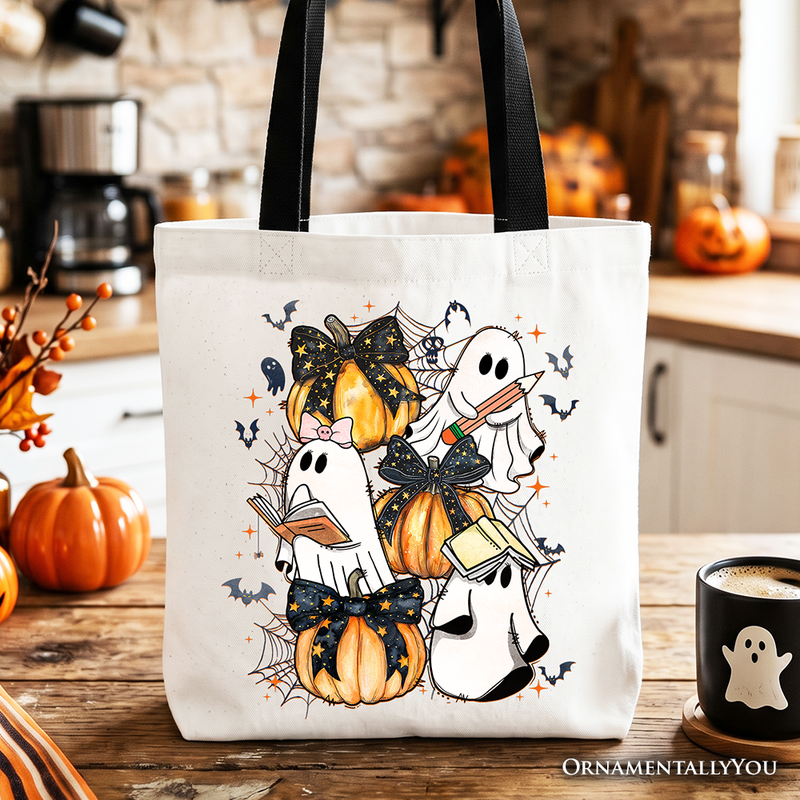 Pink Halloween Ghost Tote Bag, Coquette Spooky Season Gift Shopper for Girly Aesthetic