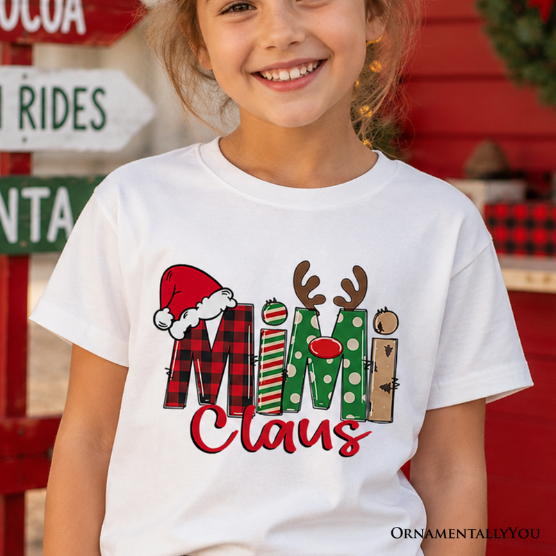 Kids Mimi Claus Retro Christmas T-Shirt, Matching Family Holiday Youth Tee