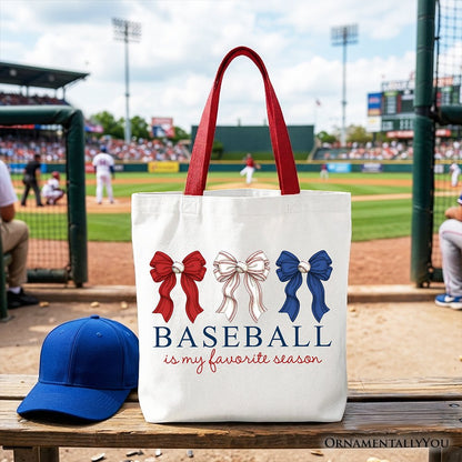 Baseball Is My Favorite Season Tote Bag, Coquette Bow Game Day Gift Shopper