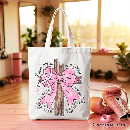 Breast Cancer Pink Bow Cross Tote Bag, Awareness Faith Christian Gift Shopper