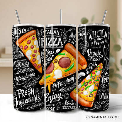 Classic Pizza Slice Doodle 20oz Personalized Tumbler With Lid and Stainless Steel Straw, Italian Pizzeria Chalk Art Gift Cup