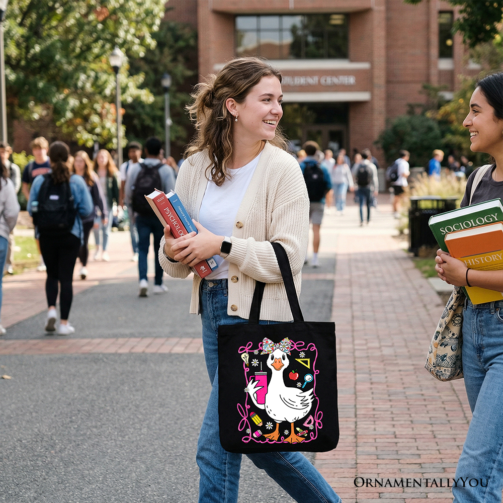 Coquette Teacher Goose Tote Bag, Funny Classroom Gift Shopper for Educators