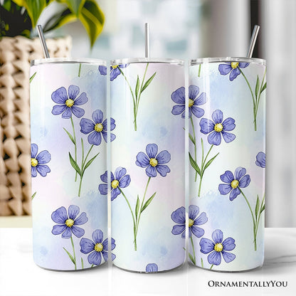 Delicate Blue Wildflowers 20oz Personalized Tumbler With Lid and Stainless Steel Straw, Soft Pastel Floral Pattern Gift Cup