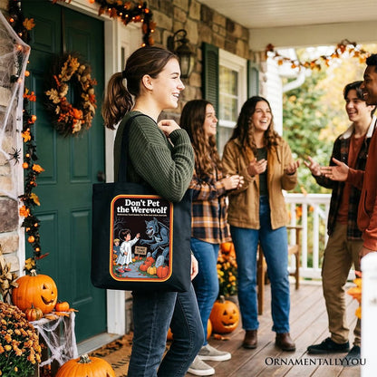 Don't Pet the Werewolf Tote Bag, Retro Funny Halloween Gift Shopper
