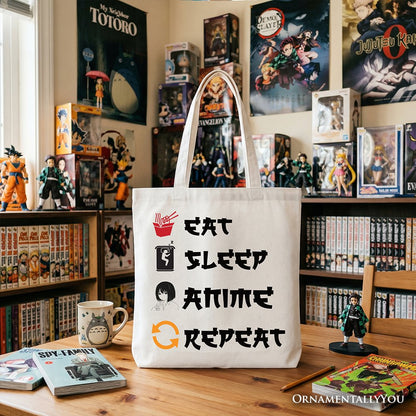 Eat Sleep Anime Repeat Tote Bag, Funny Gift Shopper For Anime Lover