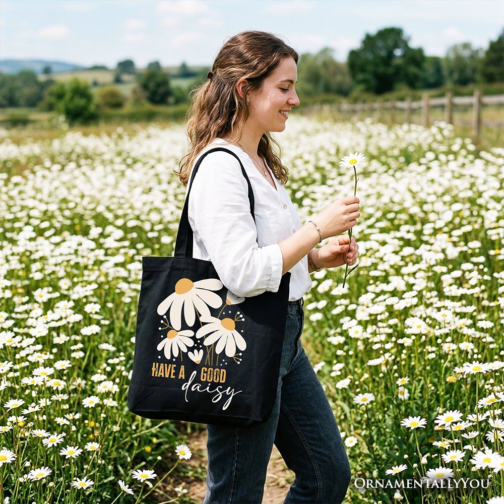 Have a Good Daisy Tote Bag, Floral Gift Shopper with Positive Retro Vibes