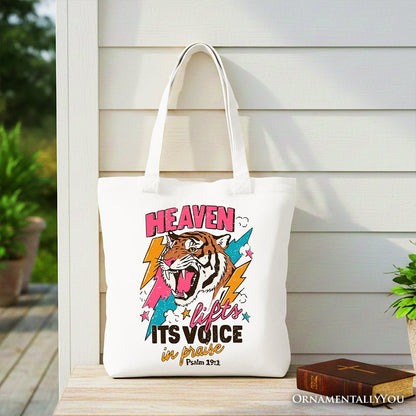 Heaven Lifts its Voice in Praise Christian Tote Bag, Tiger Psalm 191 Bible Verse Gift Shopper