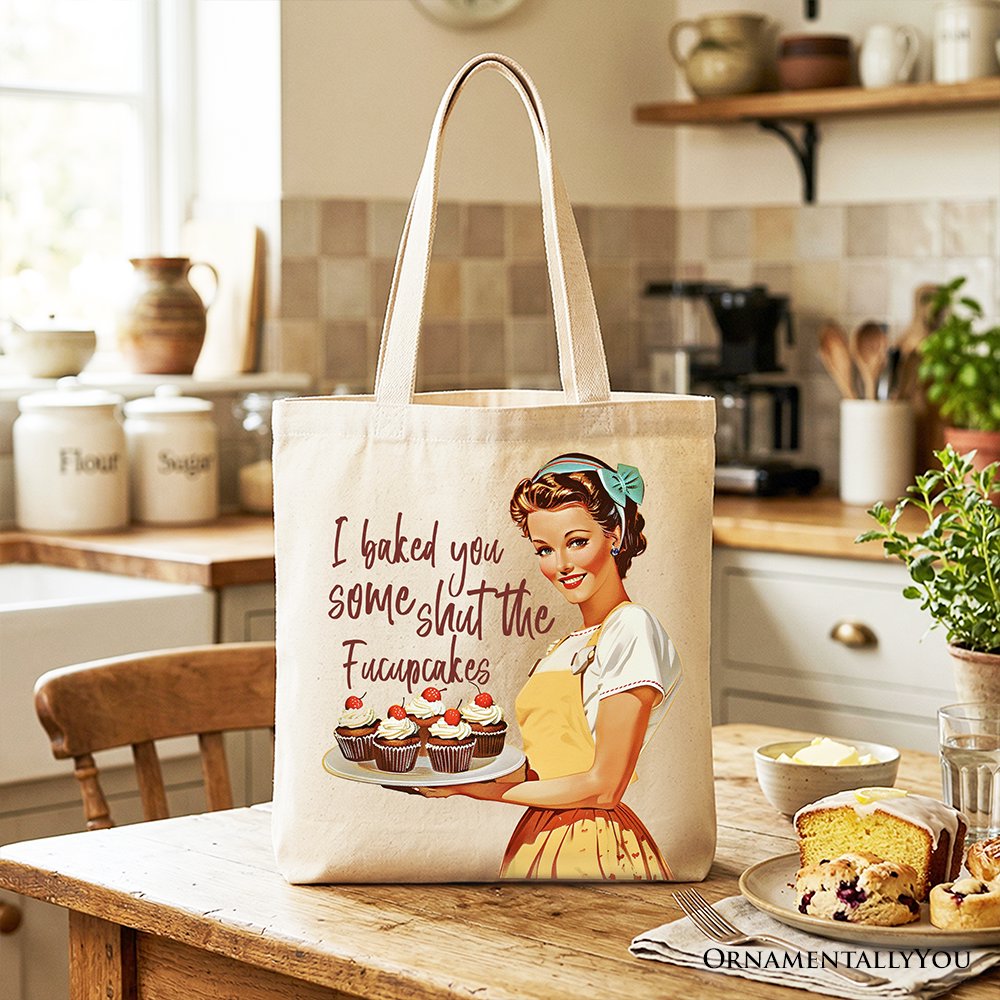 I Baked You Some Shut The Fucupcakes Tote Bag, Funny Retro Kitchen Gift Shopper for Quirky and Fun Bakers