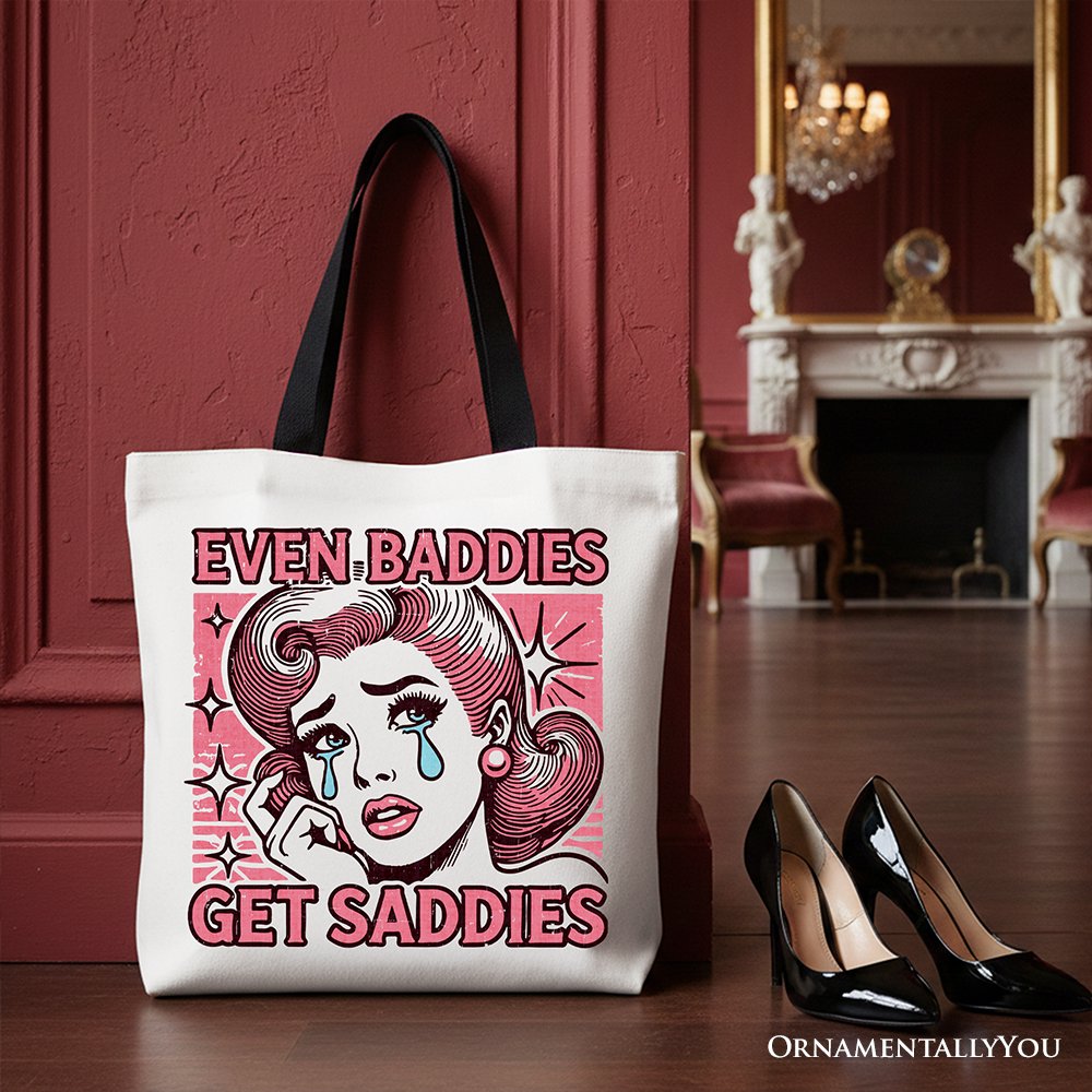 Even Baddies Get Saddies Tote Bag, Retro Crying Girl Pop Art for Stylish and Emotional Women