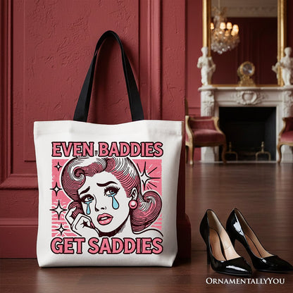 Even Baddies Get Saddies Tote Bag, Retro Crying Girl Pop Art for Stylish and Emotional Women