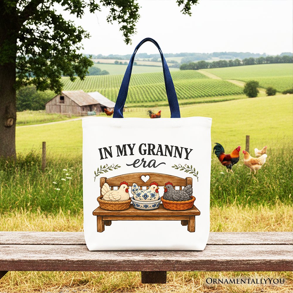 In My Granny Era Chicken Vintage Tote Bag, Cozy Farmhouse Country Grandma Gift Shopper