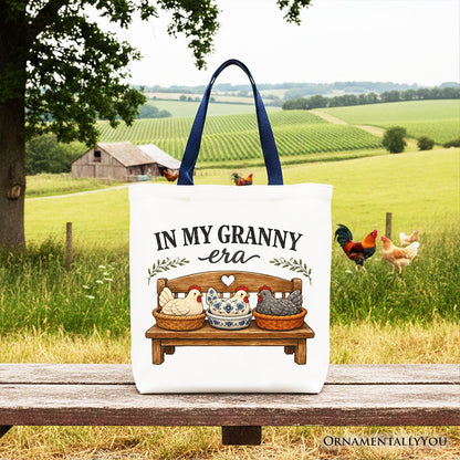 In My Granny Era Chicken Vintage Tote Bag, Cozy Farmhouse Country Grandma Gift Shopper