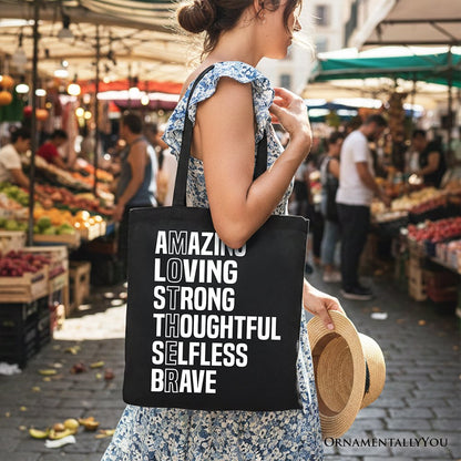 Inspirational Mom Tote Bag, Definition Gift Shopper for Brave and Thoughtful Mothers