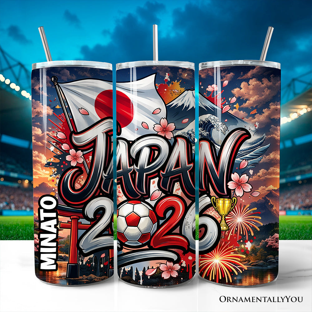 Japan 2026 Soccer Cup Global Championship 20oz Tumbler With Lid and Stainless Steel Straw, Fans Football Gift Cup