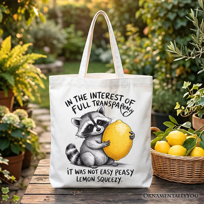 Lemon Squeezy Raccoon Tote Bag, Funny Gift Shopper for Sarcastic People