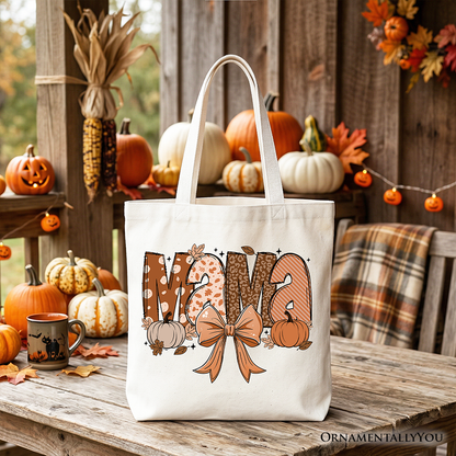 Mama Coquette Autumn Tote Bag, Cozy Fall Pumpkins for Mothers