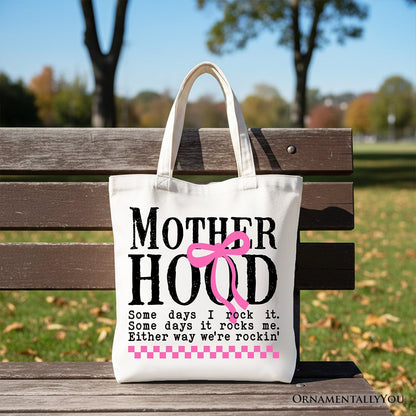 Motherhood Coquette Pink Bow Tote Bag, Retro Checkered Gift Shopper