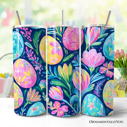 Preppy Painted Eggs 20oz Personalized Tumbler With Lid and Stainless Steel Straw, Spring Floral Easter Gift Cup
