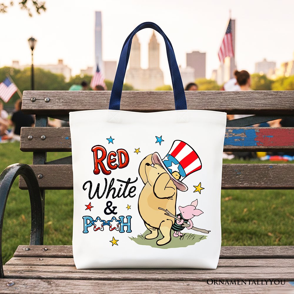 Red White & Proud Winnie-the-Pooh Tote Bag, 1926 A.A. Milne Patriotic 4th of July Gift Shopper