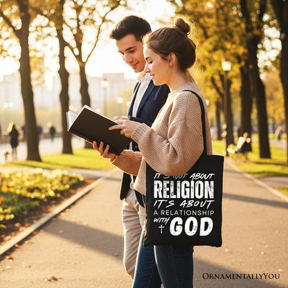 Relationship With God Tote Bag, Christian Statement Faith Gift Shopper