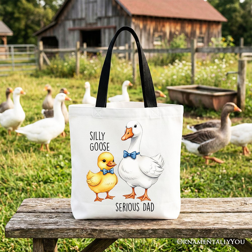 Silly Goose Serious Dad Tie Tote Bag, Cute Duo Fathers Gift Shopper