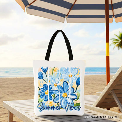 Summer Vibes Brushstroke Flowers Tote Bag, Aesthetic Gift Shopper