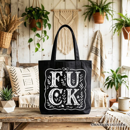 Sweary Wildflower Adult Humor Tote Bag, Western Boho Sassy Gift Shopper