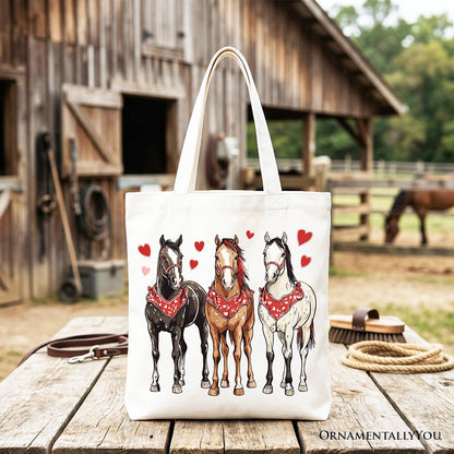Valentine Horses Western Tote Bag, Cute Country Lover Gift Shopper