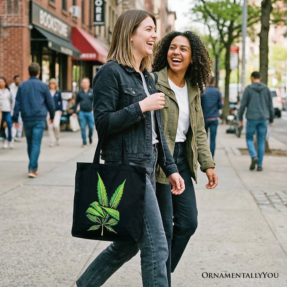 Weed Leaf Peace Sign Tote Bag, Funny 420 Stoner Gift Shopper